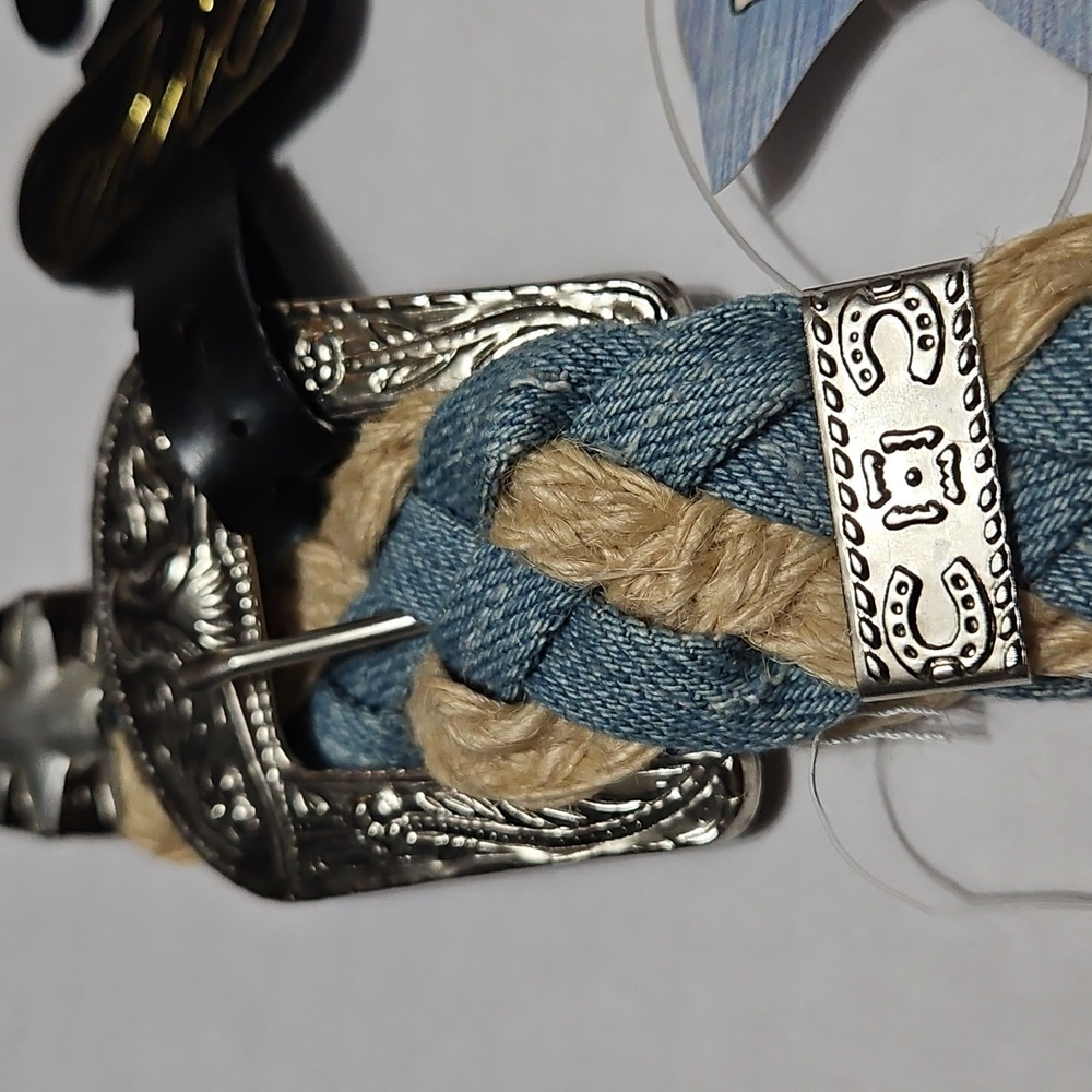 Chic Woven Belt in Blue and Cream Size L - Picture 7 of 10